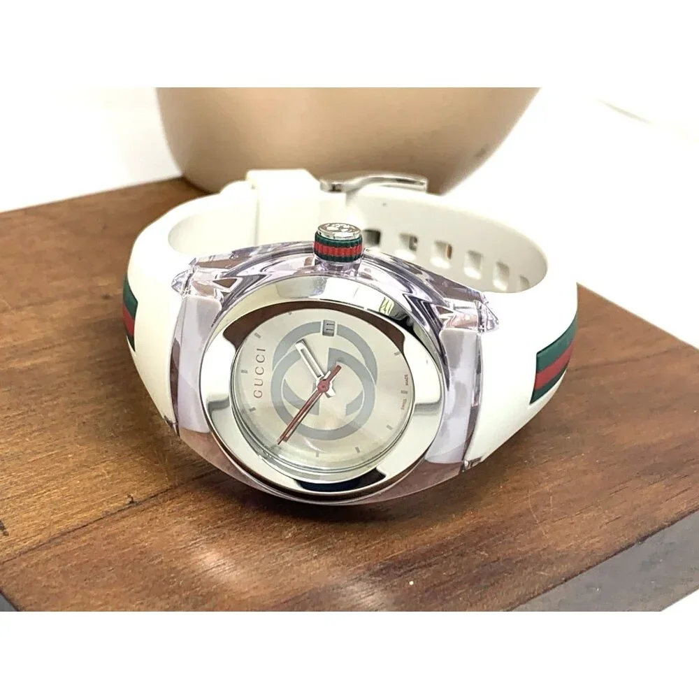 GUCCI Women's Watch SYNC YA137302 Swiss Quartz White Rubber Band 36mm - Picture 8 of 14